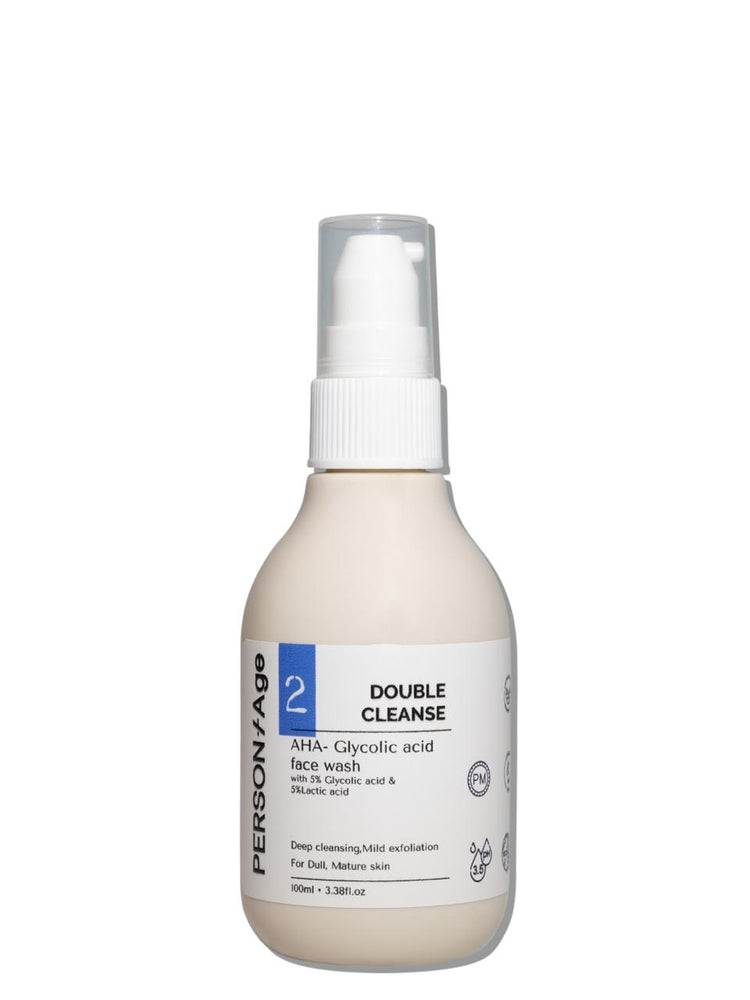 Persontag AHA EXFOLIATING Face Wash - Bottle of Double Cleanse face wash with a pump on a white background