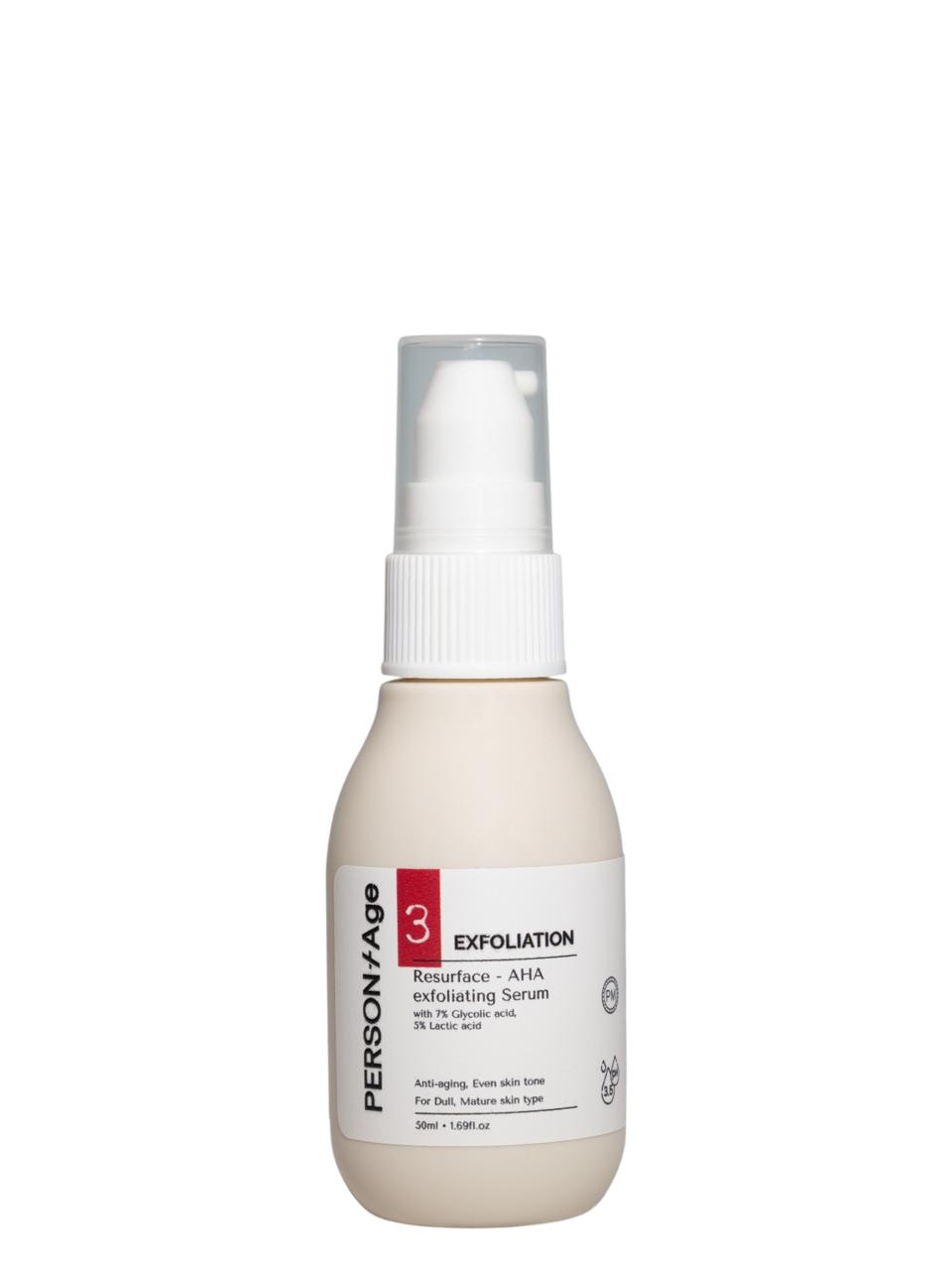 Persontage RESURFACE AHA - Skin Liquid Exfoliant - Skincare serum bottle with white cap on a white background