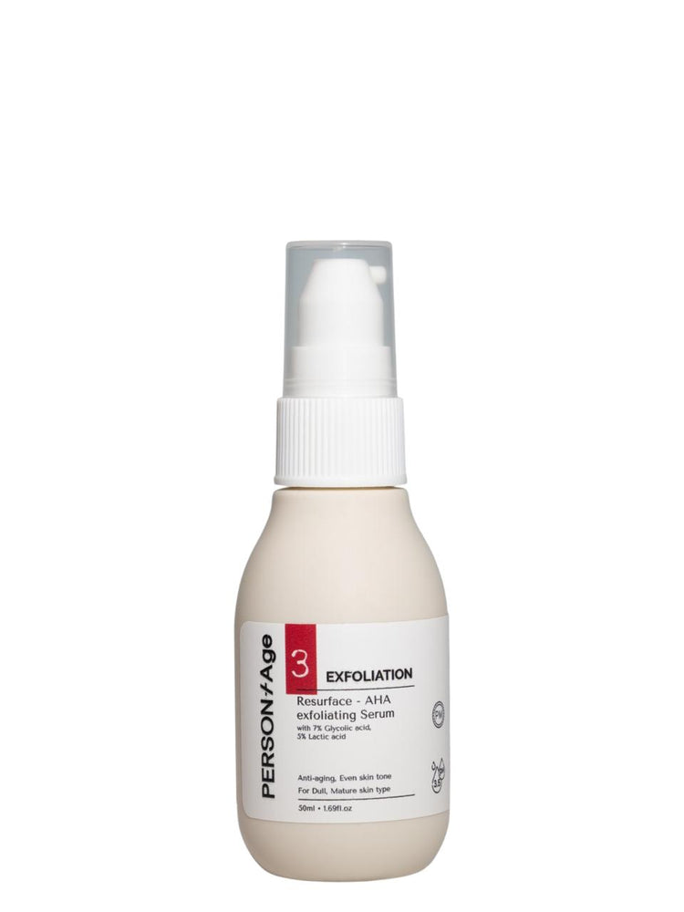 Persontage RESURFACE AHA - Skin Liquid Exfoliant - Skincare serum bottle with white cap on a white background