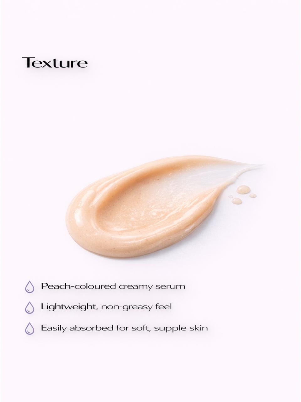 Persontage Ceramide BARRIER PROTECT  - Peach-colored creamy serum with text describing its texture on a white background