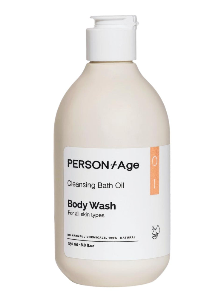 Body wash bottle labeled 'PERSONtAGE' CLEANSING Bath Oil on a white background