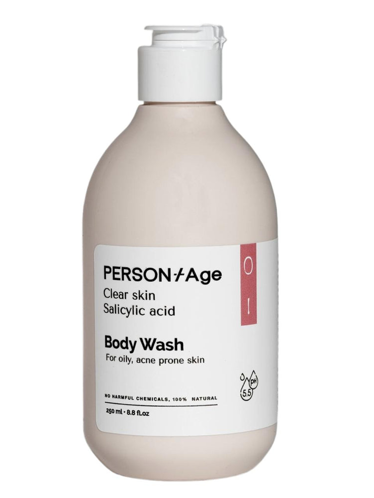 Persontage CLEAR SKIN Salicylic Acid – Clarifying Body Wash Body wash bottle with a label on a white background