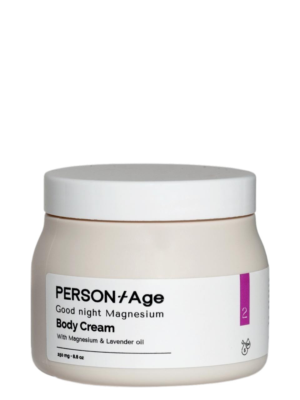 PersontAge Good night Magnesium Body Cream jar on a white background