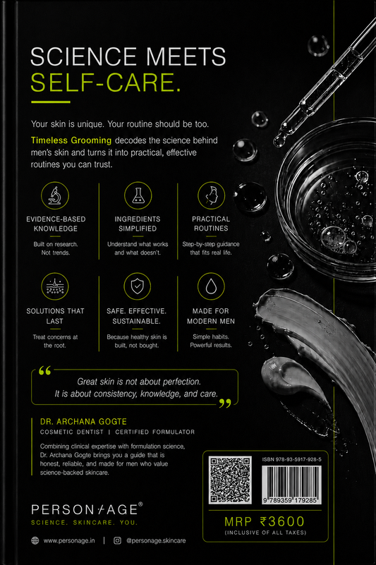 Product packaging for 'PersonAge' with text about science meets self-care on a black background.