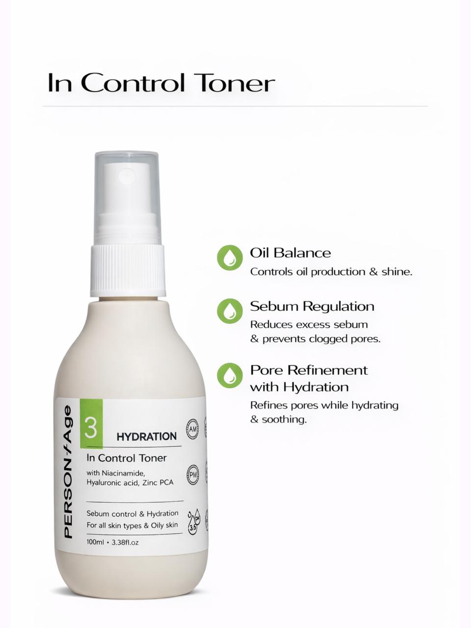 PersontAge In Control Toner bottle with product features on a white background