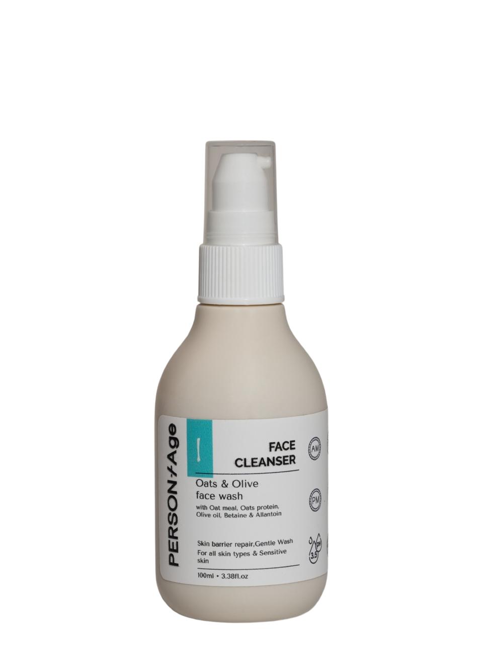 Persontage OATS & OLIVE Face Wash  Bottle of face cleanser with a white label on a white background