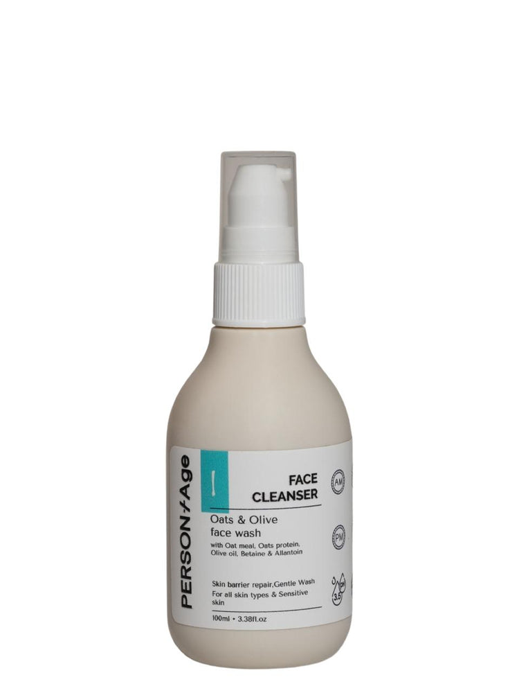 Persontage OATS & OLIVE Face Wash  Bottle of face cleanser with a white label on a white background