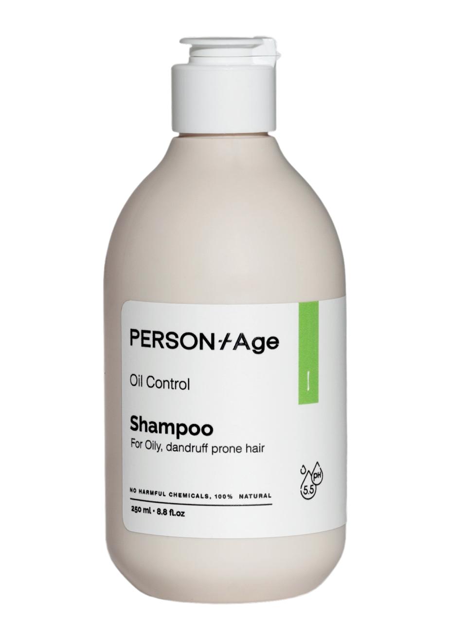Shampoo bottle labeled 'PERSONTAGE Oil Control Shampoo' on a white background
