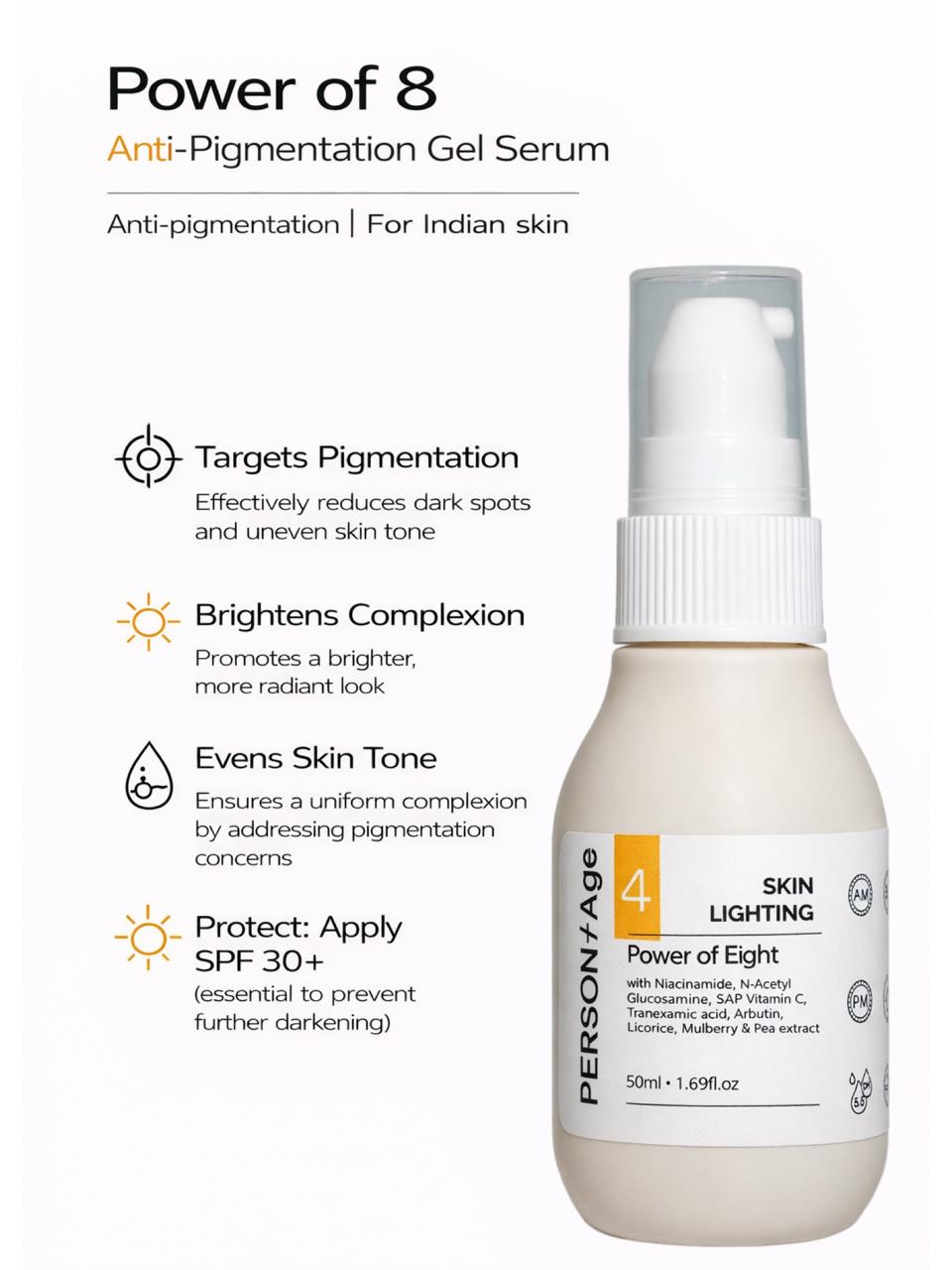 PersontAge Power of 8 Anti-Pigmentation Gel Serum bottle on a white background