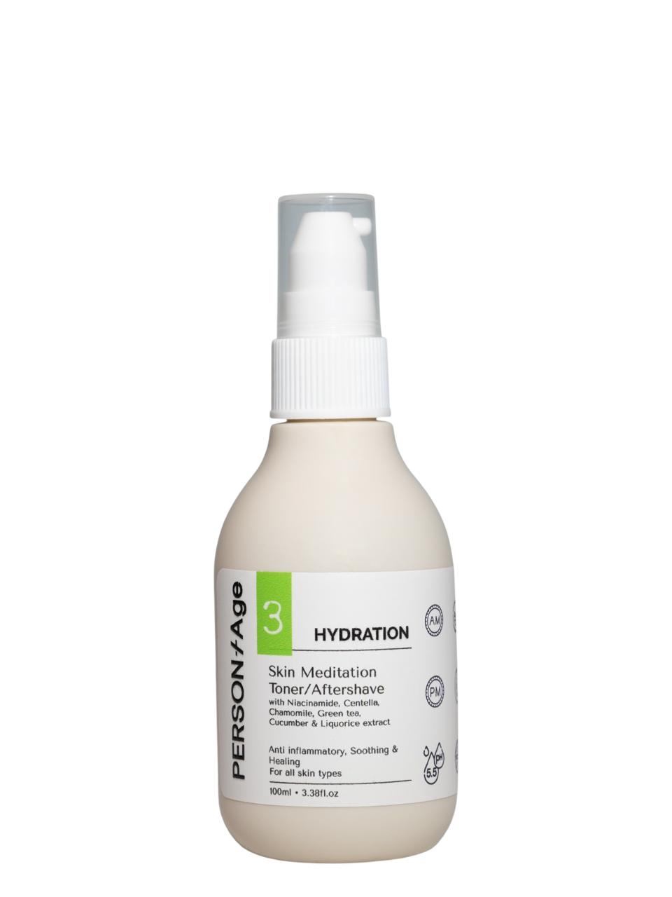 Persontage SKIN MEDITATION – Soothing Post-Shave Toner- Skincare bottle labeled 'Personasage' on a white background
