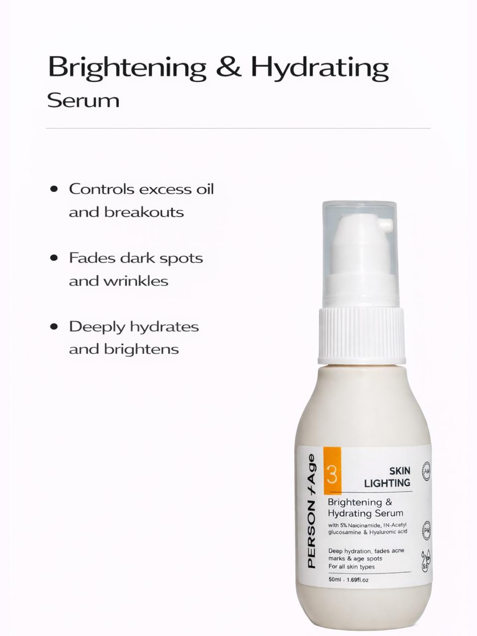 Persontage BRIGHTENING & HYDRATING Serum - Skincare serum bottle with text on a white background