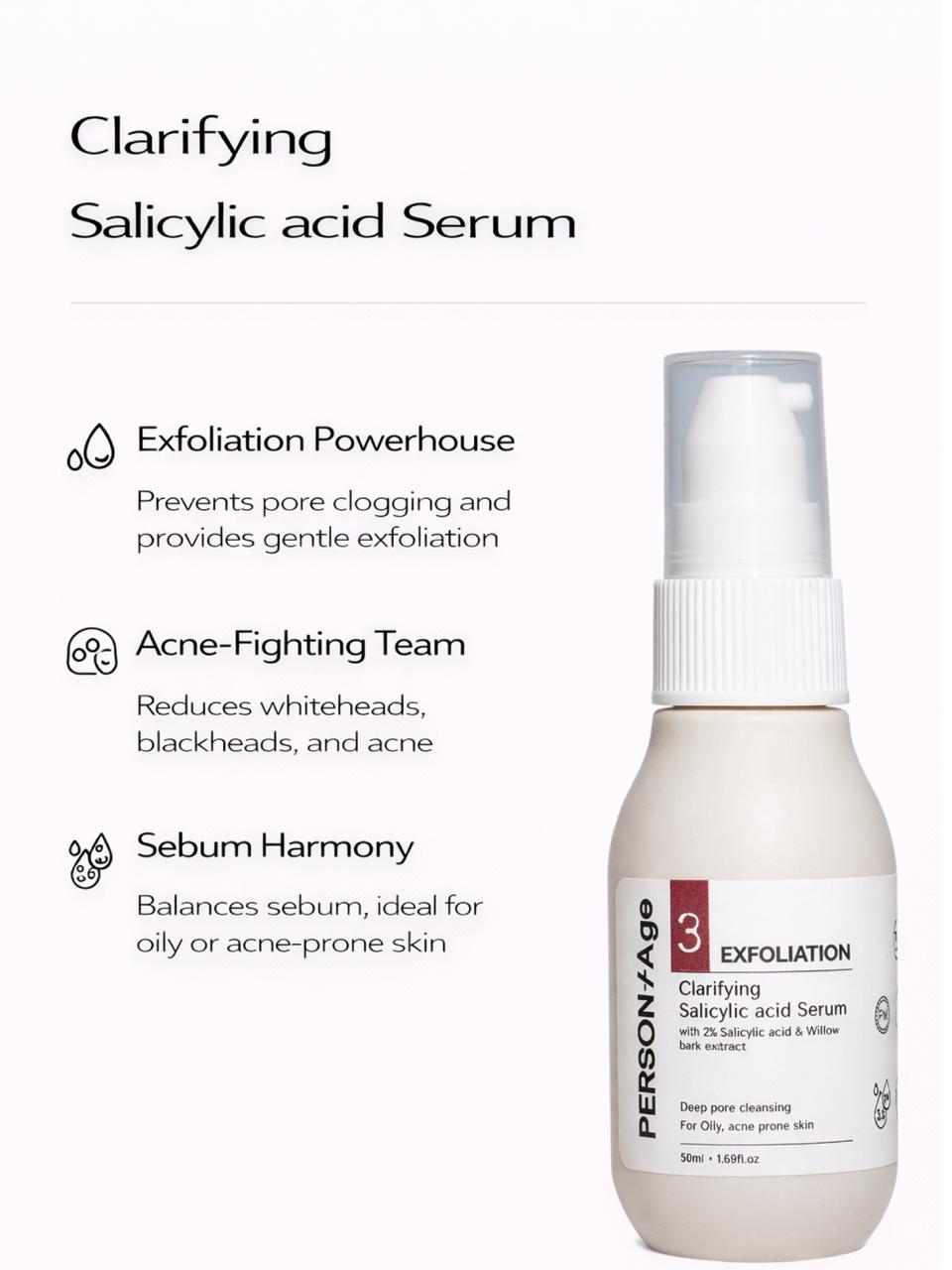 Persontage CLARIFYING Salicylic Acid Serum - Salicylic acid serum bottle with text on a white background