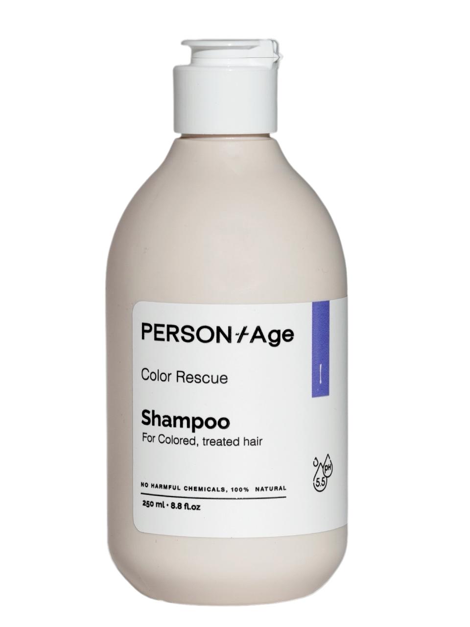 PersontAge Color Rescue Shampoo bottle on a white background