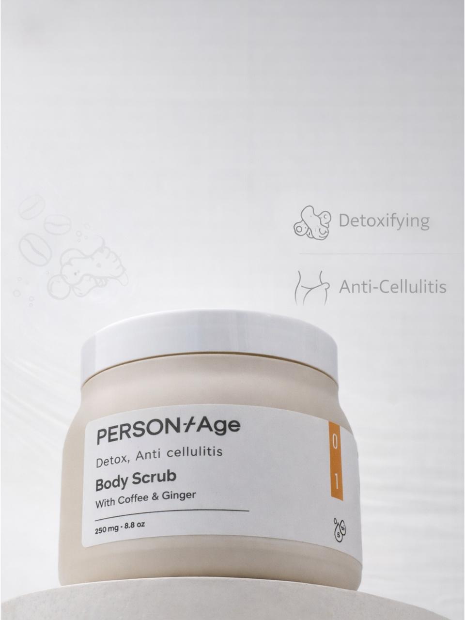 PersontAge  DETOX Body Scrub – Exfoliating Body Polish - Body Scrub jar on a light gray background