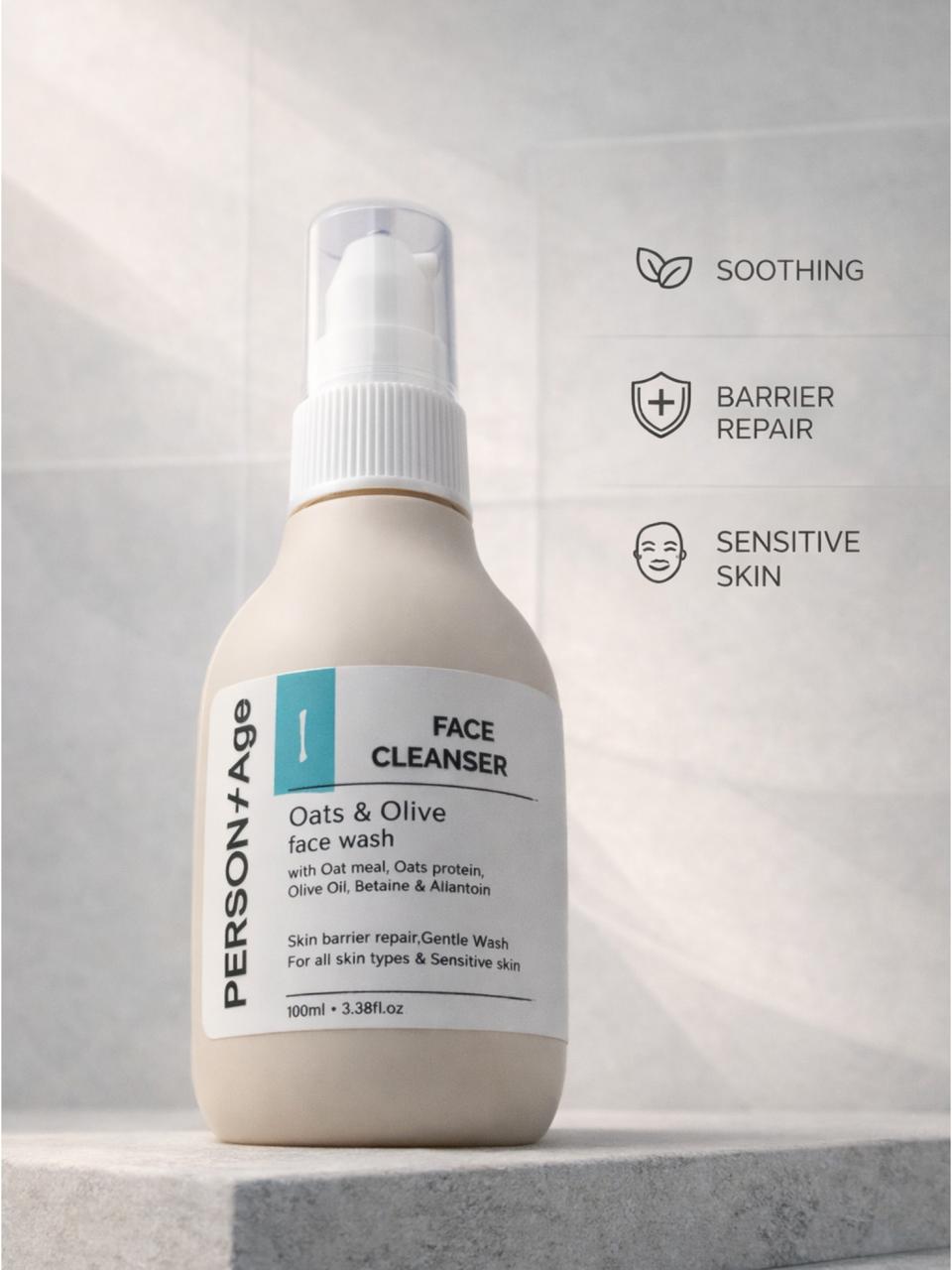  Persontage OATS & OLIVE Face Wash Face cleanser bottle with label on a light gray background