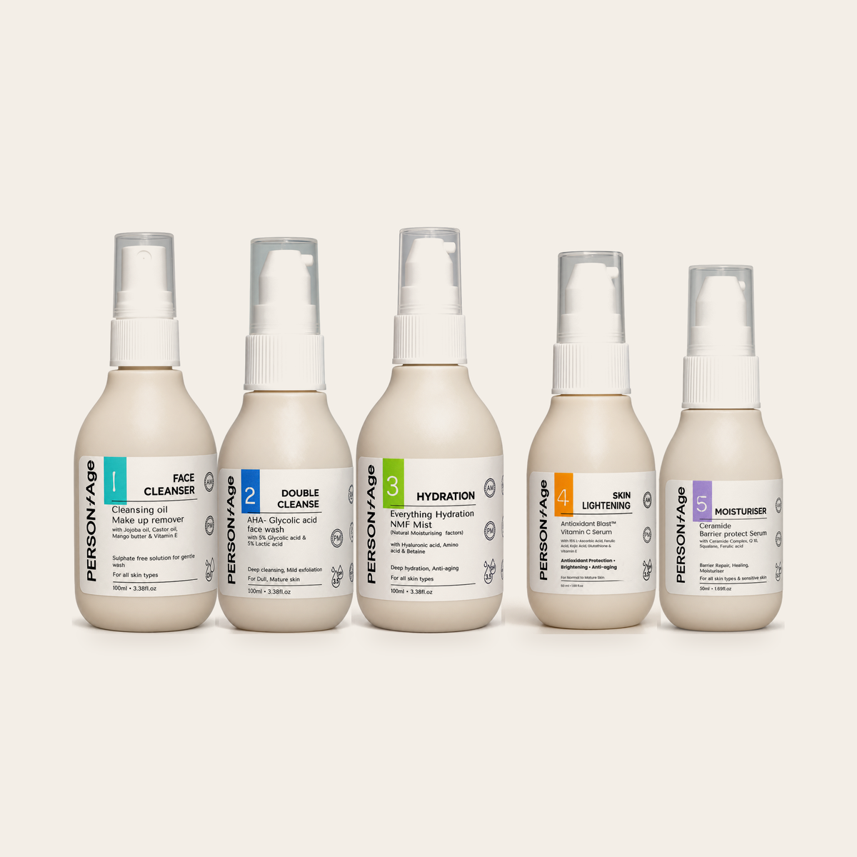 PERSONTAGE numbered routine bottles 1 to 5