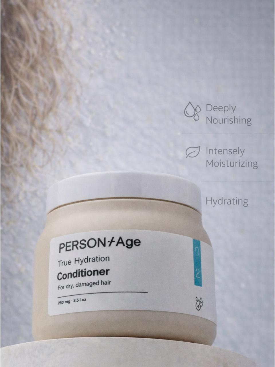 PersontAge True Hydration Conditioner jar with text on a textured background